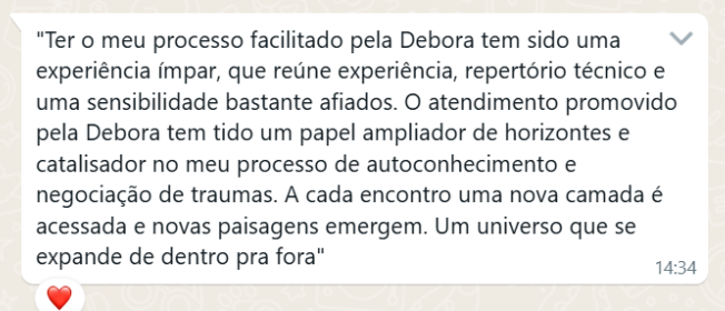 Depoimento sobre o processo com Debora